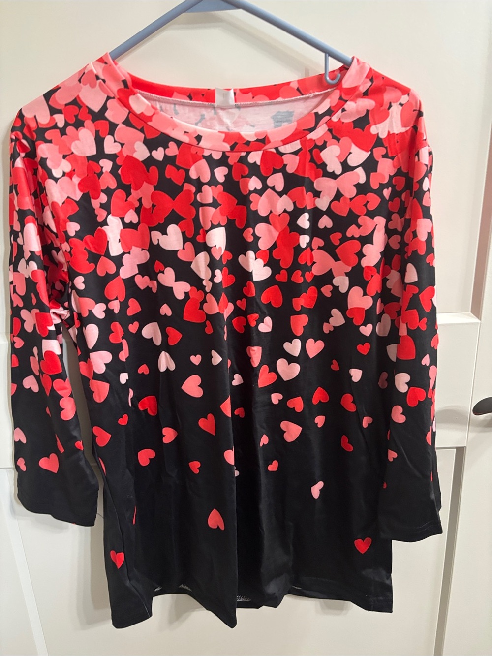 Amazon Black Long Sleeve Top with Red & Pink Heart Print